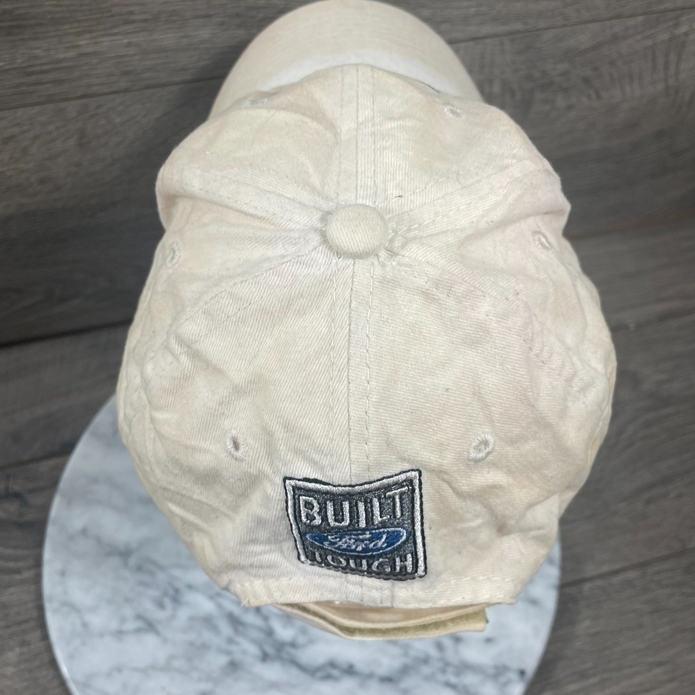 VTG Ford Hat Cap White Strapback Faded Stained Worn Embroidered Cars Retro Y2K - Picture 5 of 9